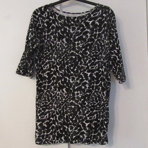ROAMAN'S animal print t shirt tunic black gray & white - 3/4 sleeve - 14/16 - Picture 1 of 5
